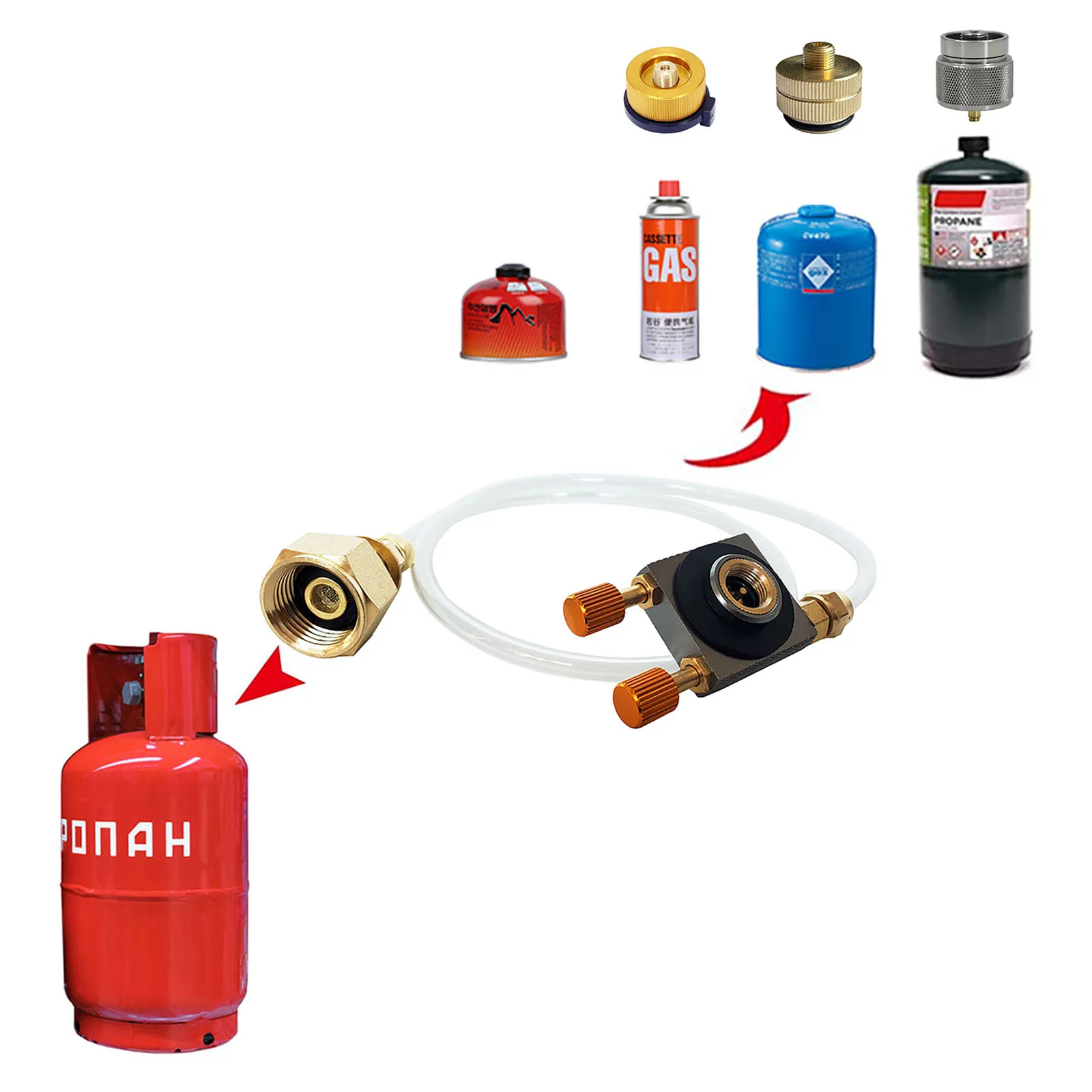 Propane Refill Adapter Hose Converter Refilling Empty Butane Gas LPG Cylinder To Camping Gas Bottle with Pressure Relief Valve