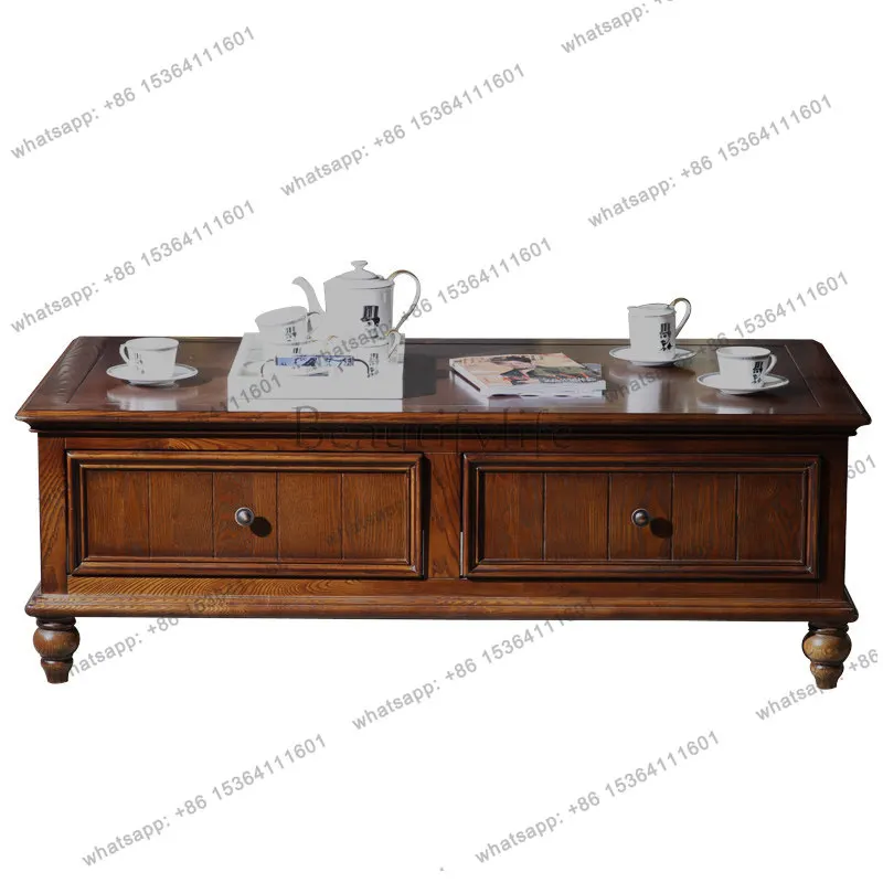 Retro coffee table American solid wood coffee table living room small apartment decoration