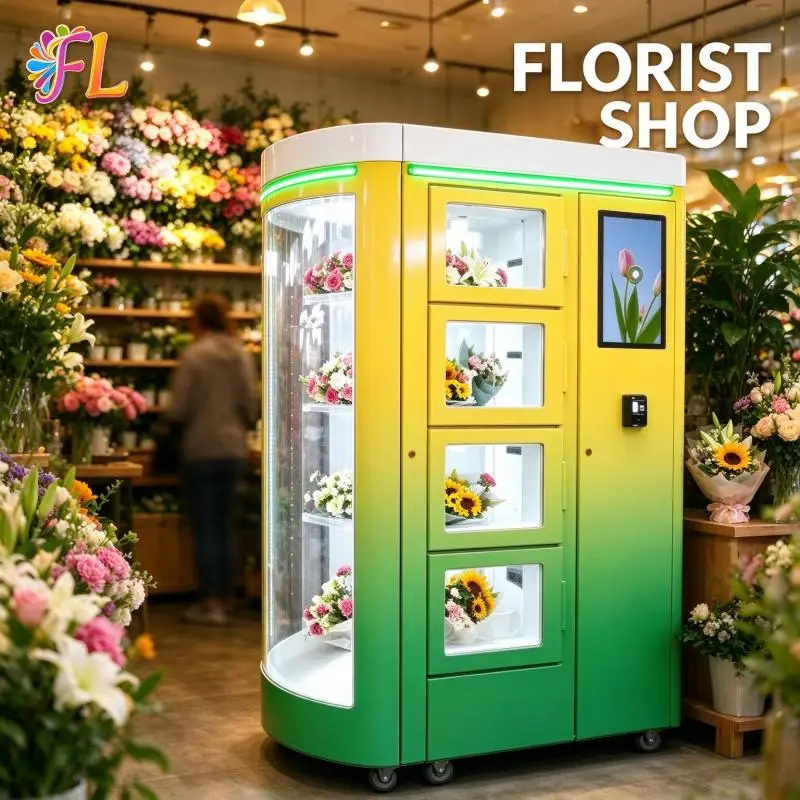 Flower Vending Machine Refrigerated Locker Floral Vending Kiosk Anti Fog Glass Display Fresh Cut Flower Retail Equipment