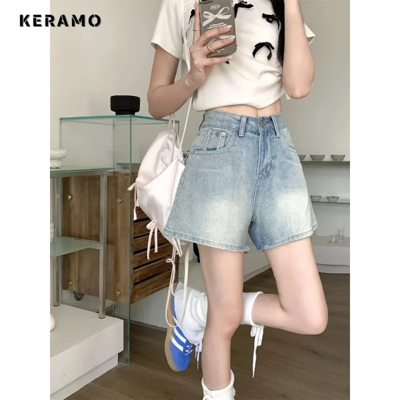 

Gyaru Светло-голубые джинсовые шорты Cyber Casual Hotsweet Джинсы с высокой талией 2000S Сексуальные женские шорты Y2K Slim Fit Street Kpop Style