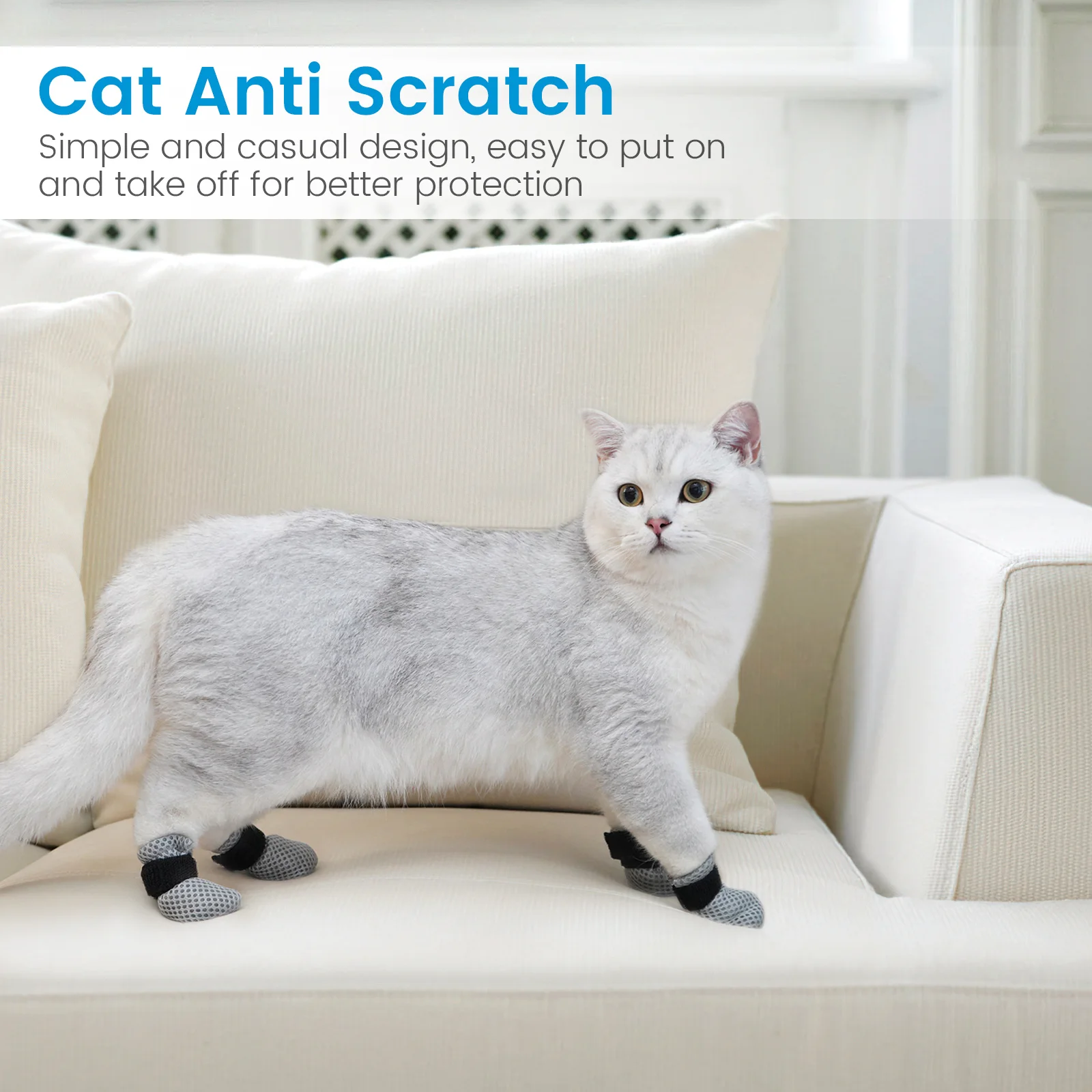 

4Pcs Cat Claw Caps Breathable Mesh Foot Covers Socks Elastic Band Adjustable Anti Scratch Floor Protector Socks for Cats