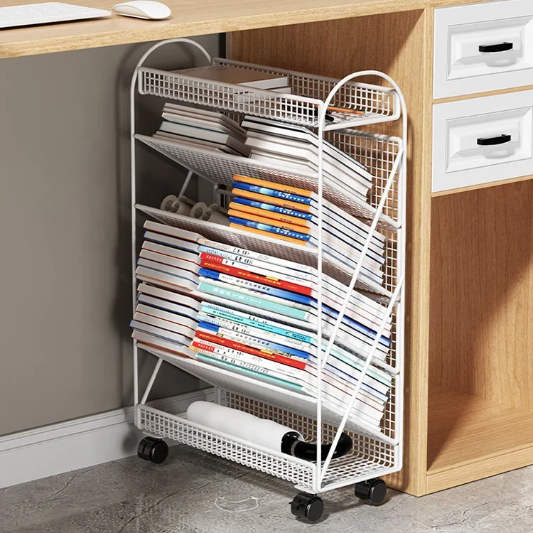 Under the Desk Bookshelf Office Storage Organizer with Wheels Rolling Metal Storage Organizer
