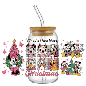 Miniso pink christmas mug, 3d uv dtf cup wrap for 16oz libbey, cartoon diy, mikey mouse, washable, adhesive transfers 8 Main sales helmet ls2 pink - №6