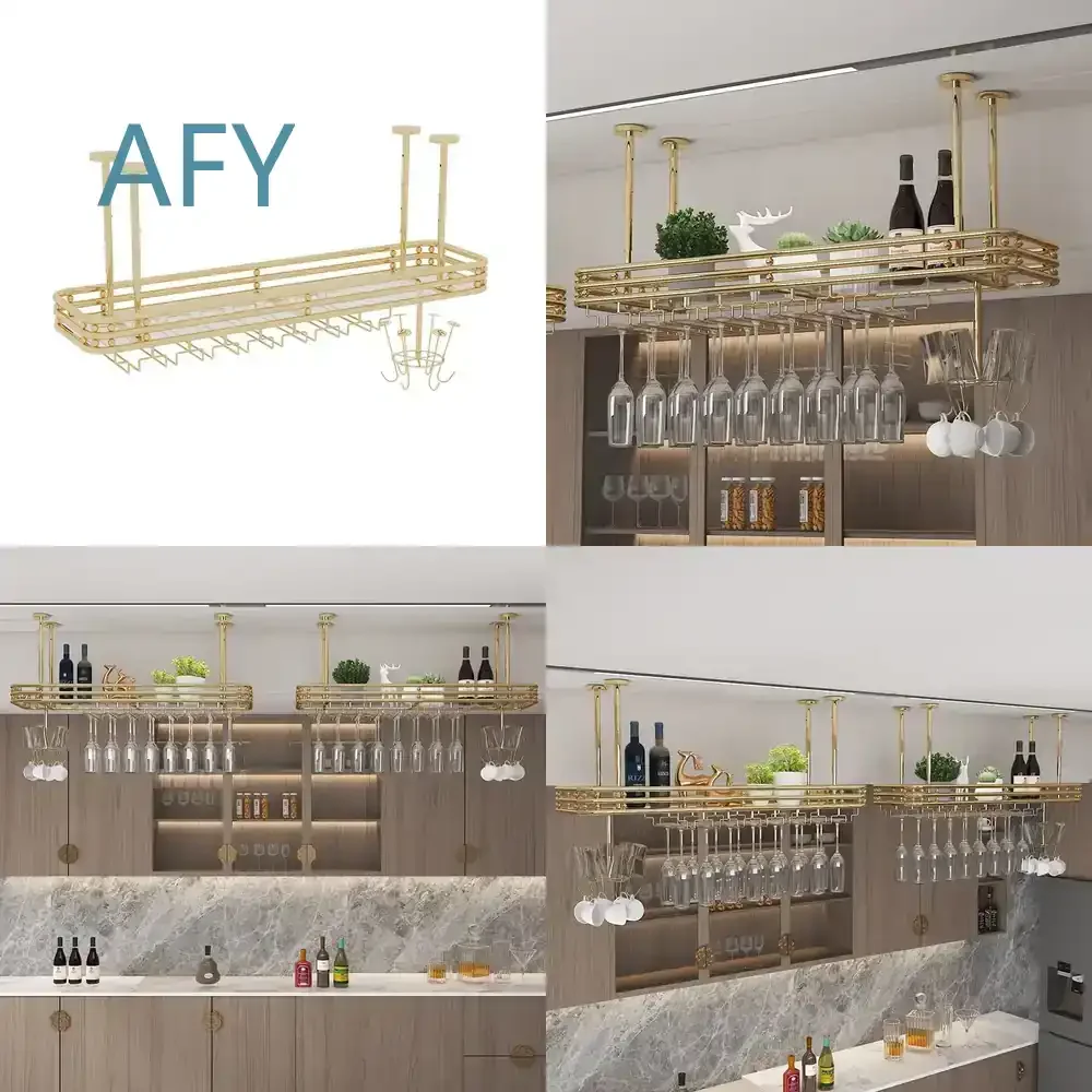 Stainless Steel Bar Table Hanger Rack for Home Kitchen Restaurant Upside Down Red Wine Glass Holder Light Luxury Goblet