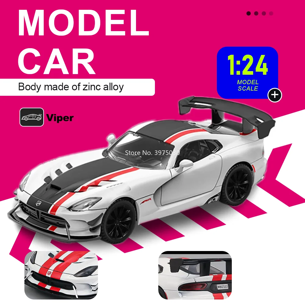 

1:24 Alloy Viper GTR SKYLINE Diecast Alloy Model Miniature Toy Car Doors Opened Front Wheel Steering Pull Back Cars Friend Gifts