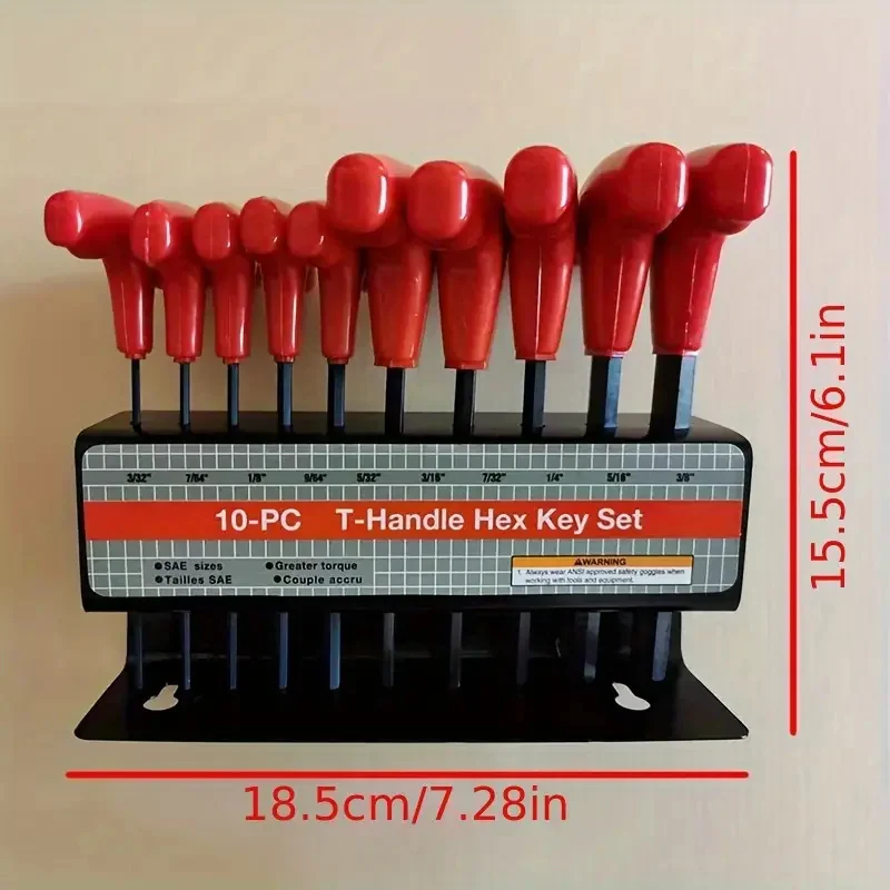 10pcs/Set T-Handle Hex Key Wrench Set Metric Or Imperial Sizes With Convenient Storage Stand Multifunctional Hand Tools Set