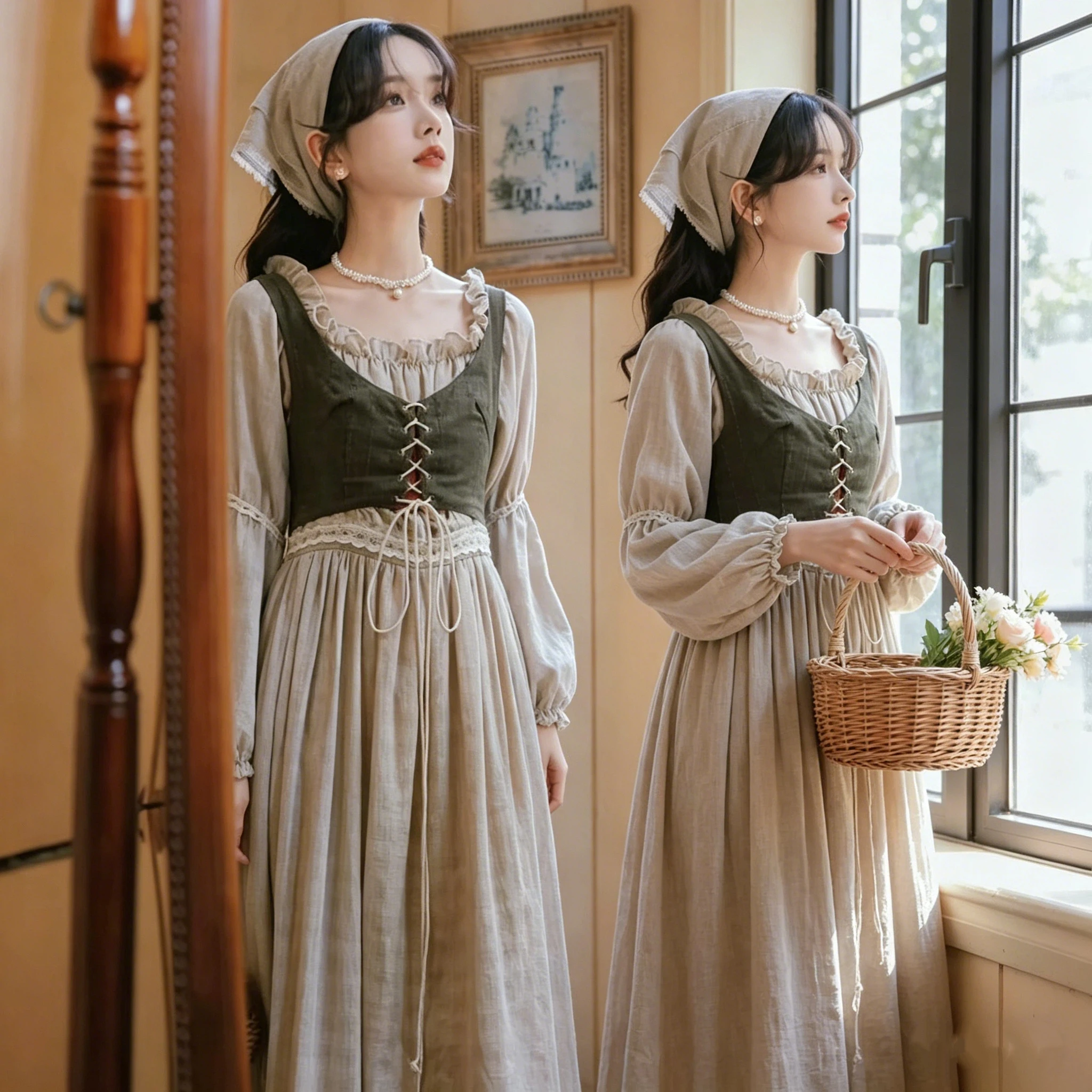 

Retro Vestido Festa Vintage Medieval Enfant Dress Woman French Style Prairie Party Dresses Carnival Party Costumes