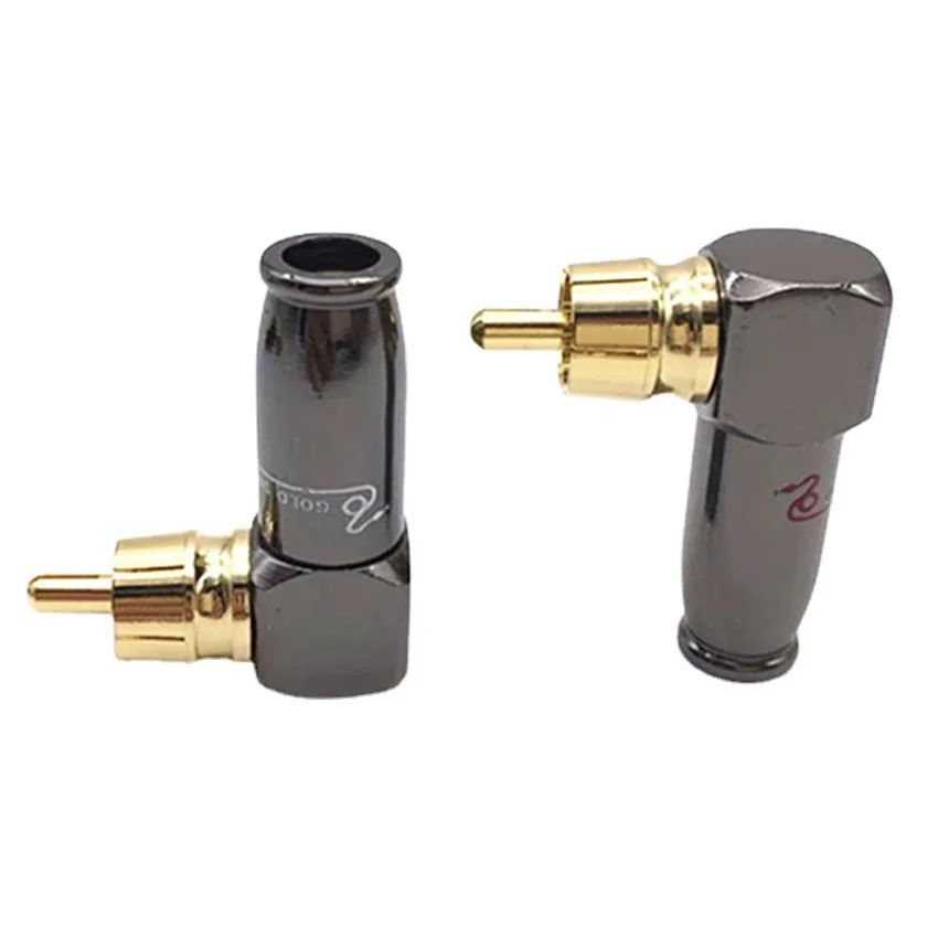 1pc 90 Degree Snake King RCA L-shaped Gun Black Gold Plated Right Angle RCA Male Plug Audio Video Connector Soldering