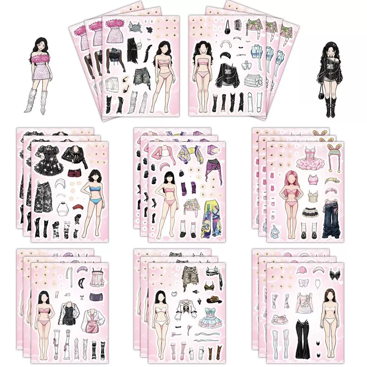 8/16Sheets K-pop Girl Group Collage Dress Up Stickers Change Clothes Puzzle Phone Luggage DIY Aesthetic Sticker