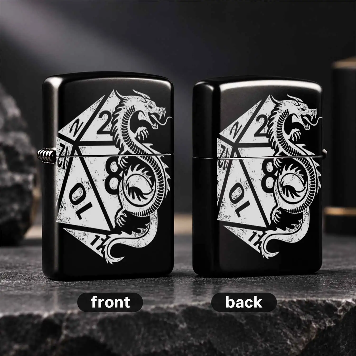 Vintage Distressed D20 Dice Dragon Pattern Portable Lighter, Delicate Fun Tabletop Game Peripheral, Durable Daily Use Ignition Tool For Outdoor Camping Travel Party Gathering, Creative Exquisite Practical Versatile Acce A Humorous And Inter