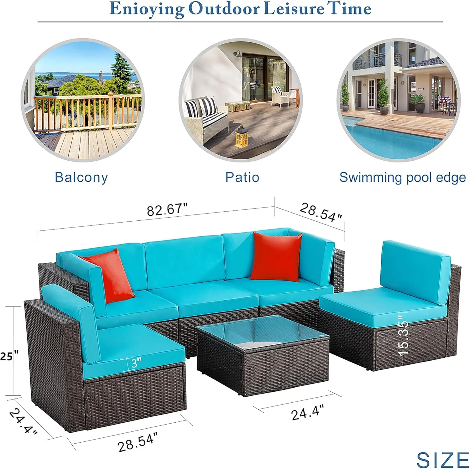 6 Piece Patio Furniture Set, Small Outdoor Sectional Sofa Couch, All Weather PE Wicker L-Shaped Corner Patio Sofa Backyard