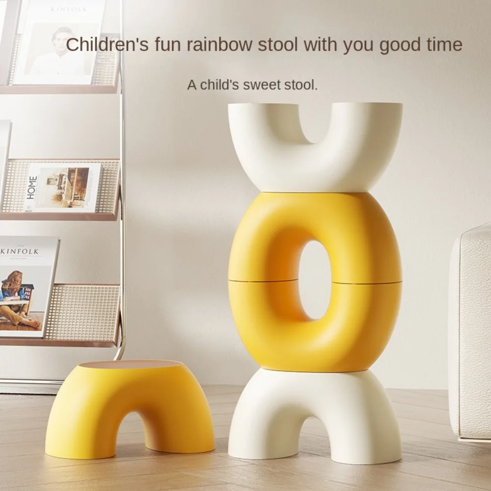 Non-Slip Children's Stool Ottoman Chair Plastic Modern Stool Nordic Geometric Non-Slip Stool Living Room