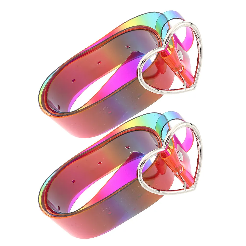 

2 шт. Прозрачные радужные ремни с пряжкой в форме сердца из ПВХ, женские милые ремни для платьев, модные пояса в стиле панк для платьев и джинсов