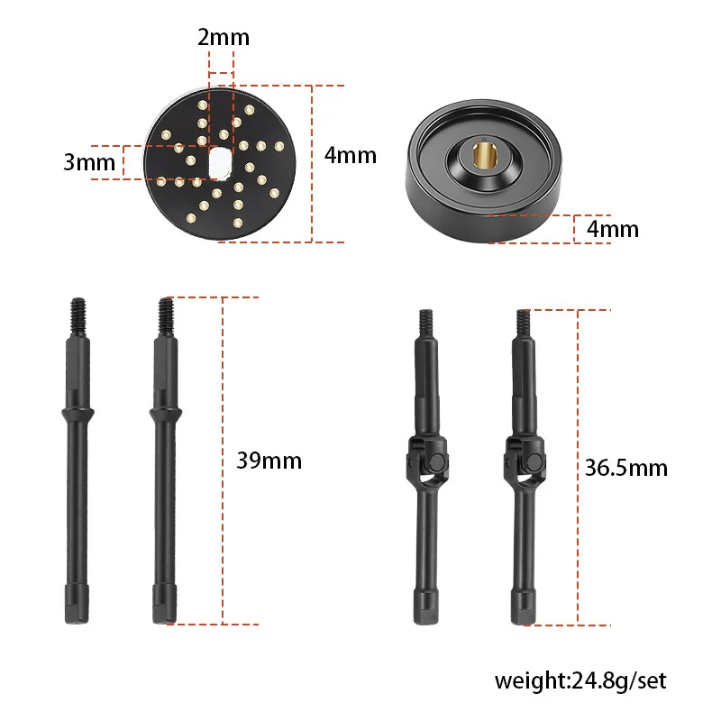 Extended Wheel Shaft + 4mm Brass Weight D473 for Axial 1/30 SCX30 Bronco Wrangler K10 Upgrade Parts