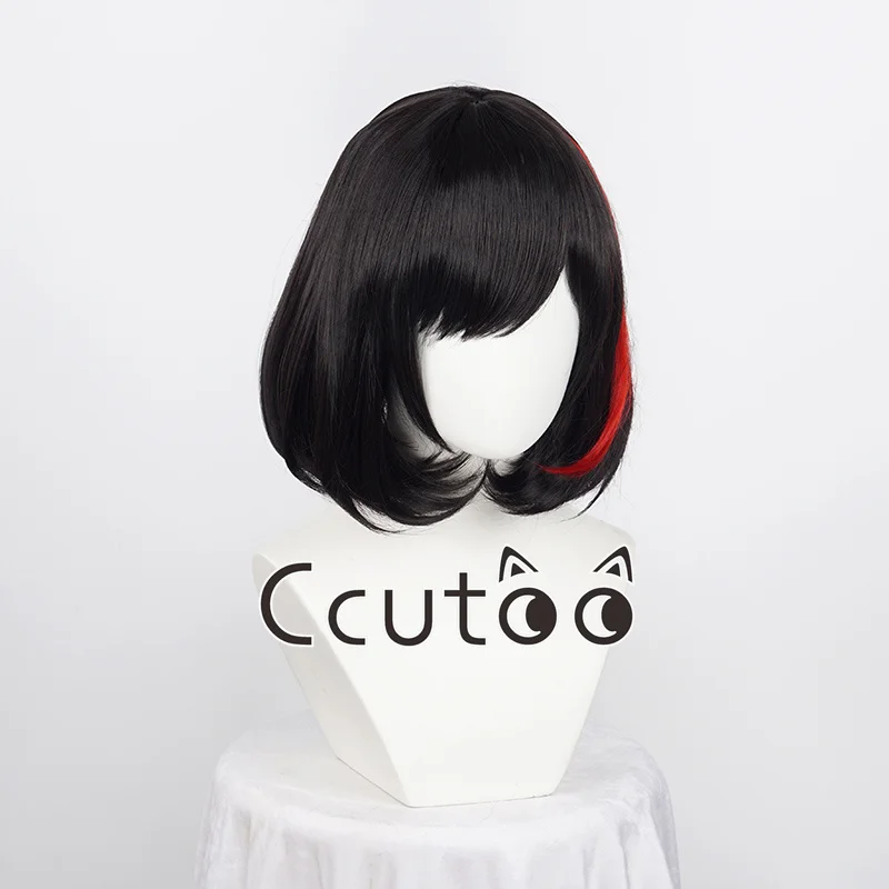 Ccutoo-Peluca de cabello sintético resistente al calor para mujer, cabellera artificial de Cosplay, estilo Mitake Ran, color negro y rojo