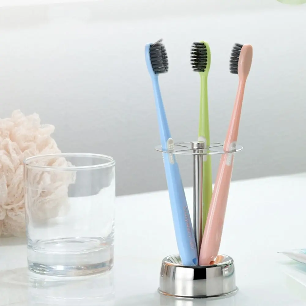 Stainless Steel Steel Toothbrush Holder Four Divided Compartments Holds 4 Standard Brushes Multi-Purpose Storage Shelf