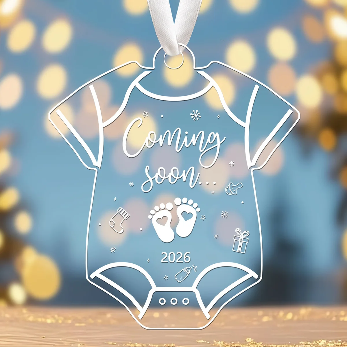 2D Flat,2026 Baby Shower & Pregnancy Announcement Decoration - Transparent Acrylic Hanging Ornament with 