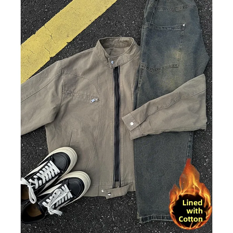 

Harringon Jaet Cotton Workwear Men's Winter Thiened American Retro Detroit Sle Outerwear Youth Trendy Long Sve Coat