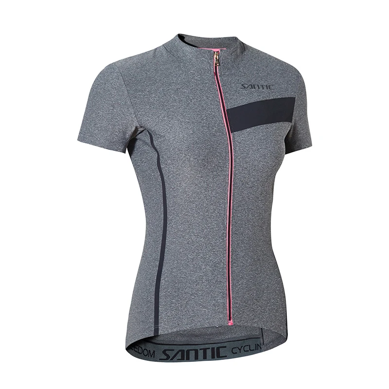 Santic Cycling Jersey for Women Summer Short Sleeve Bicycle Clothing Outdoor Breathable Full Zipper MTB Bike Road Top T-shirts