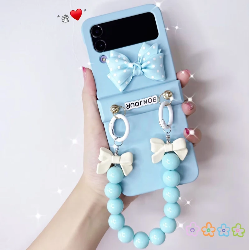 

Funda Case for Samsung Galaxy Z Flip 4 Z Flip 3 Wave Point Letter Bowknot Bracelet Shockproof Protetcion Mobile Phone Case Cover