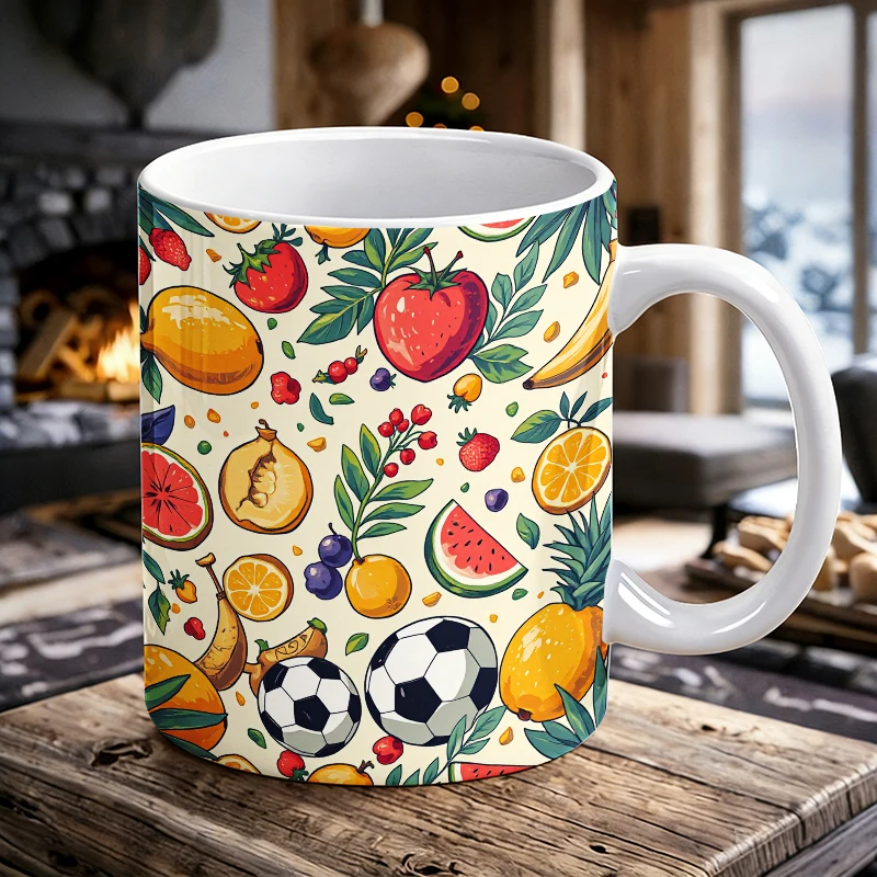 

Vibrant Tropical Fruit and Soccer Ball Key Button Printed Pattern Mug with a bottle opener function of 2026 Major Football Event