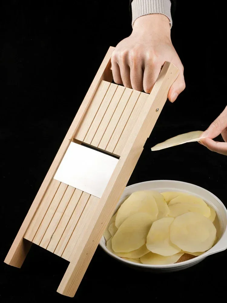 قطاعة خضروات خشبية، قطاعة خضروات قابلة للتعديل 0.5-7 مم للبطاطس والطماطم والبصل، رقاقة تقطيع الملفوف، قطاعة فواكه