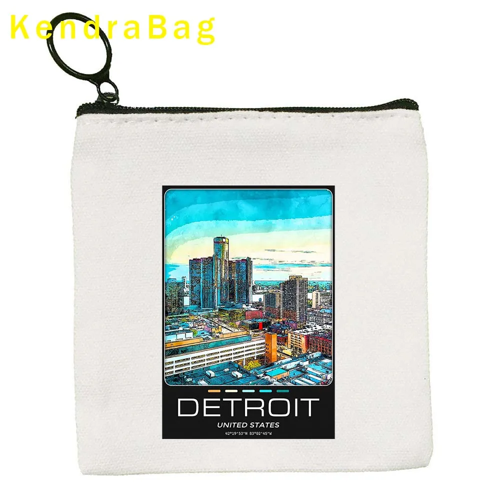 New York London Los Angeles Paris Key Coin Purse San Francisco Seoul Sydney Toronto Las Vegas Miami Canvas Bag Pouch Wallet Gift