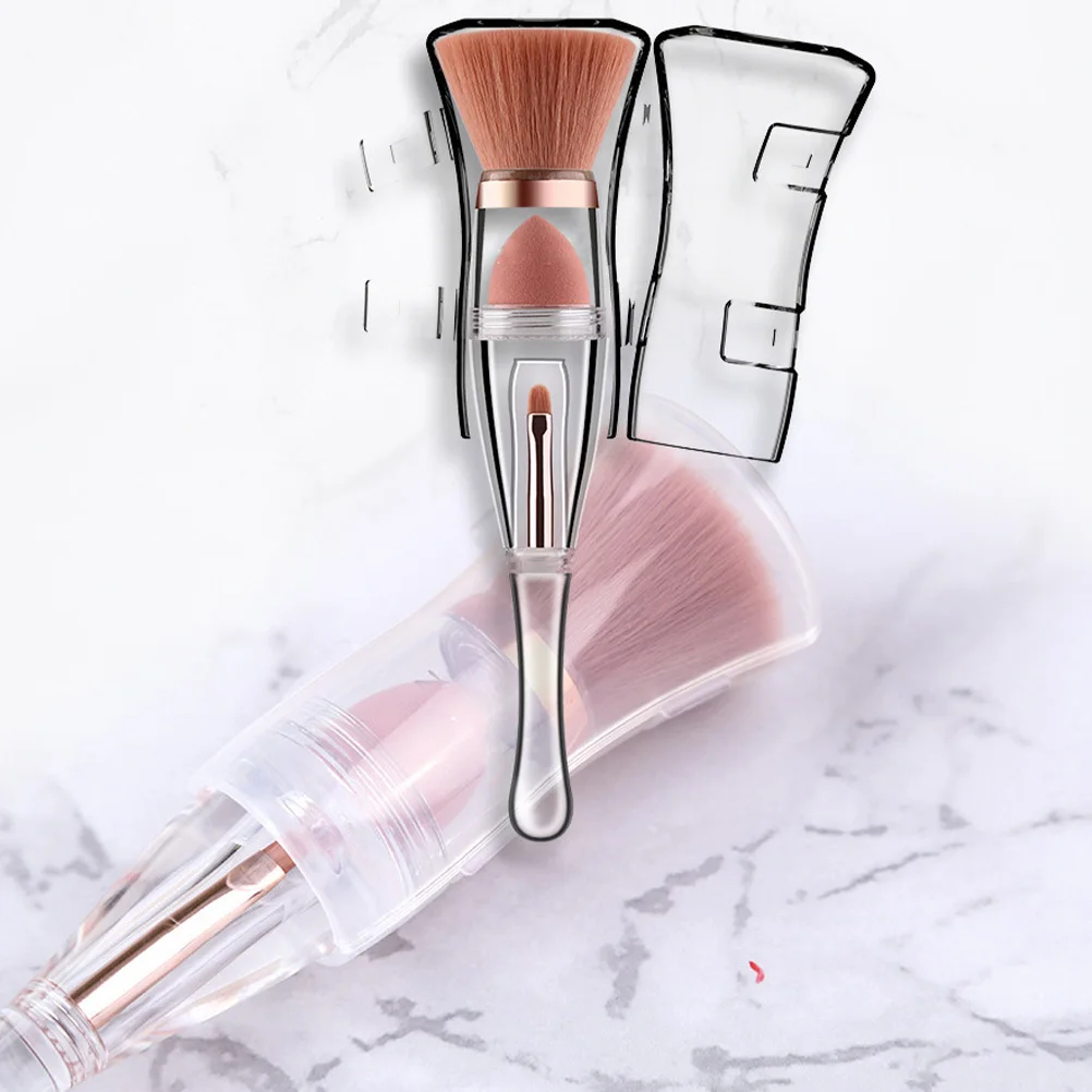 

3-in-1 Multi-Purpose Makeup Brush Set Portable Soft Dense Bristles Durable Handle Powder Foundation Blush Professional