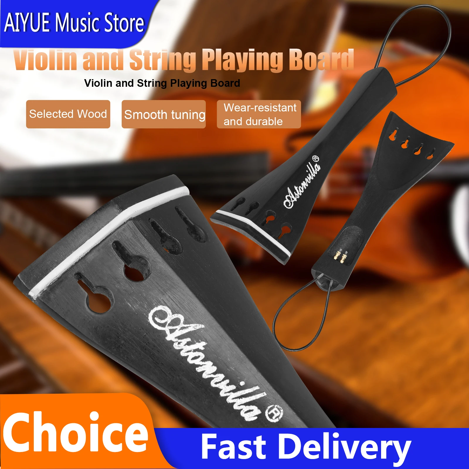 Astonvilla 4/4 Violin Tailpiece Fiddle Ebony Tailpiece High-End Drawstring Board Violin Replacement Instrument Accessories