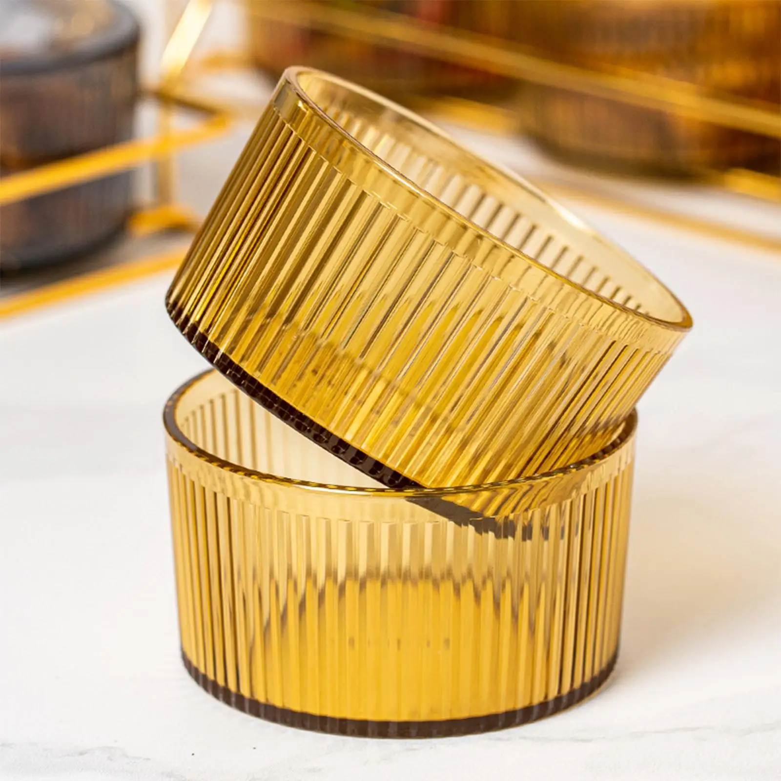 حاوية تخزين أطباق الوجبات الخفيفة، صينية فواكه لسطح الطاولة، 6 أوعية ذهبية