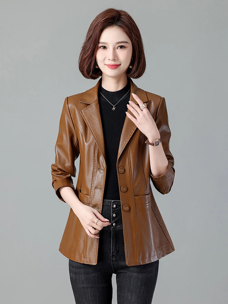 Real Leather ort Jaet Women's Sle 2025 Spring Autumn New Korean Version Slim Fit Suit Collar eepskin Coat