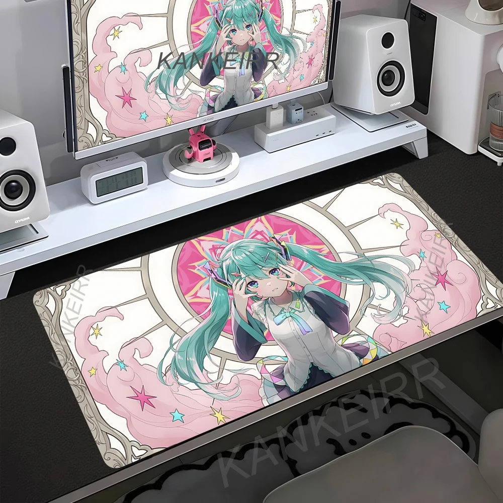 

Коврик для мыши Hatsune Miku для ПК-геймеров, аниме-девушка, кавайный дизайн, большой резиновый коврик для игрового компьютера