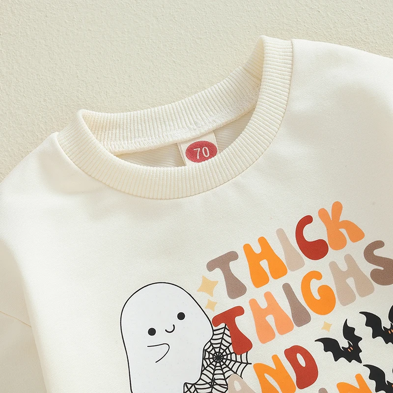 Halloween Baby Outfit Girl Boy Bodysuits Crewneck Bubble Sleeve Pumpkin Letter Ghost Print Sweatshirt Romper Cute Fall Clothes