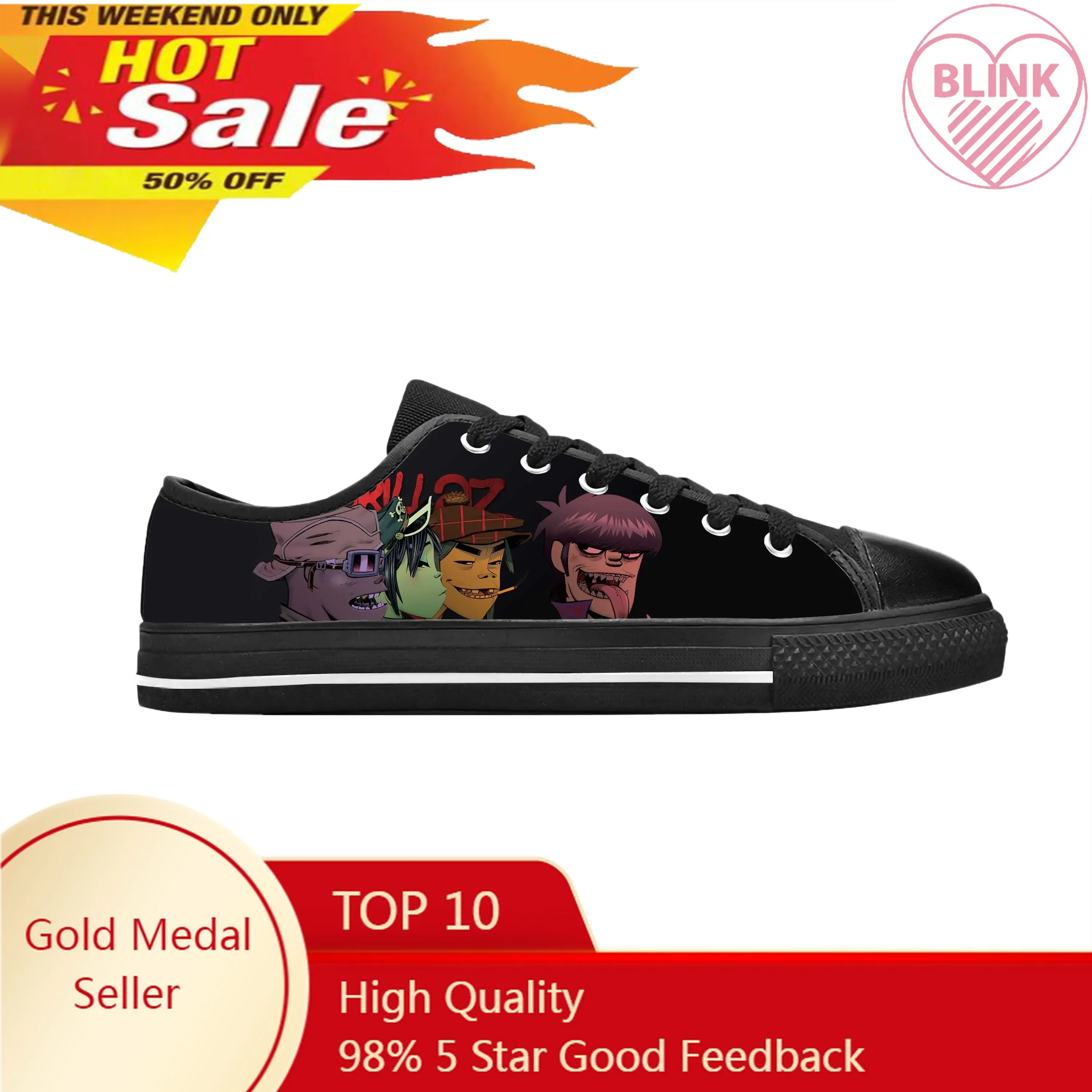 

Gorillaz UK Rock Band Hip-Hop Rap Music Gorillazs Casual Cloth Shoes Low Top Comfortable Breathable 3D Print Men Women Sneakers