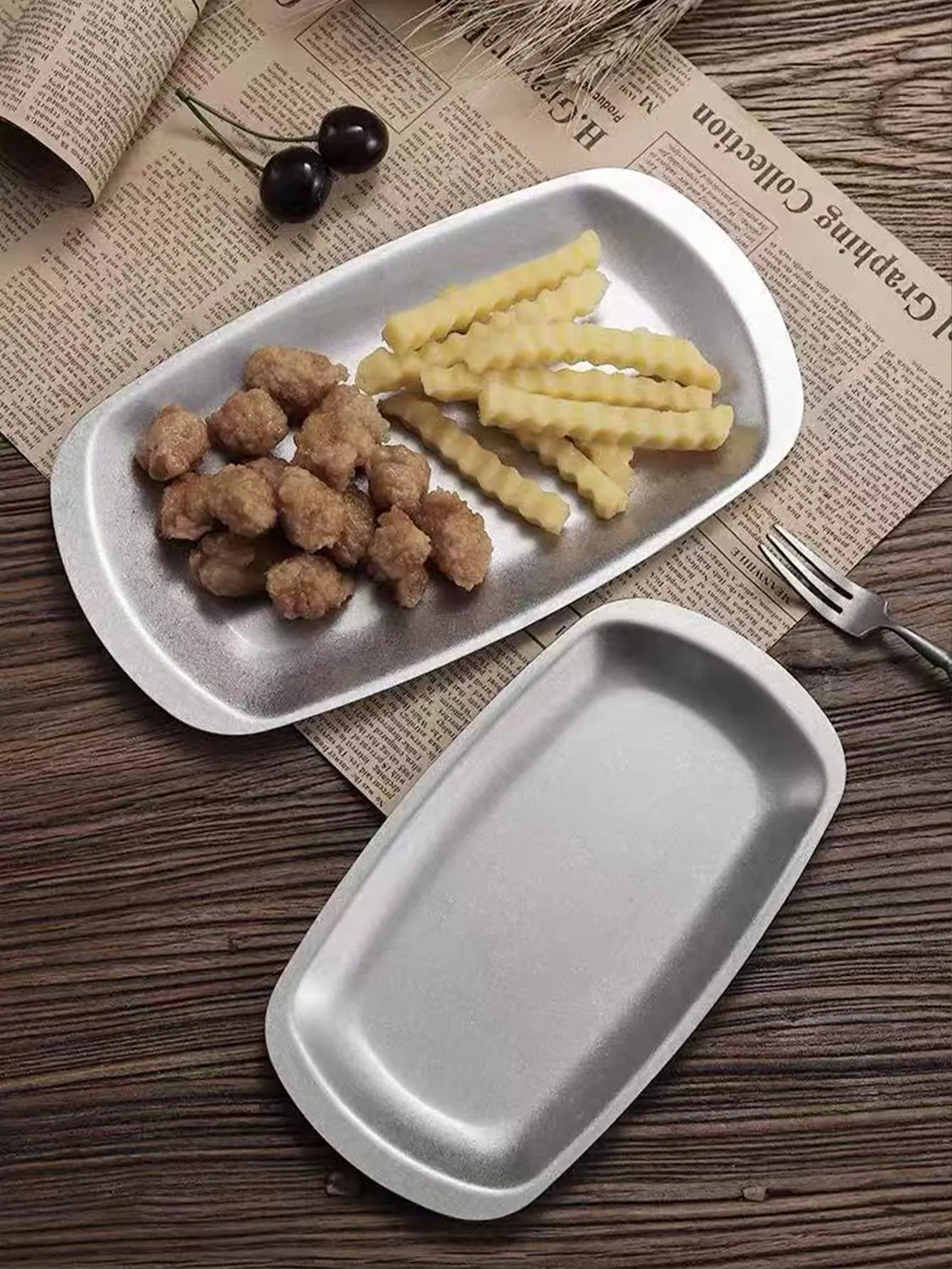 7/ 10inch Retro Stainless Steel Rectangular Plate, Vintage-Style Barbecue Plate, Snack Plate, Industrial Style Tray, Dinner Plate, Dessert Plate, Towel Plate, 1Pc