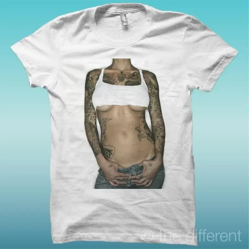 T shirt Homme Sexy Body Femme Tatouage Blanc The Happiness Is Have My Neuf