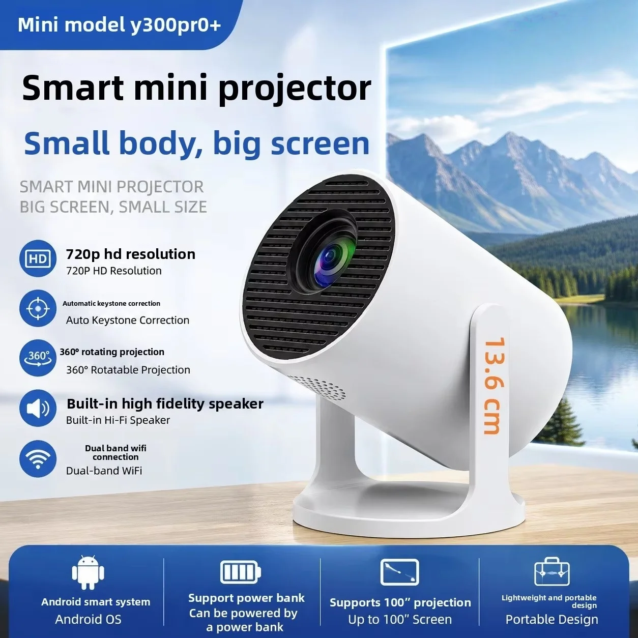 Portable Android Mini Projector Short Throw HD Video Projector for Home Office