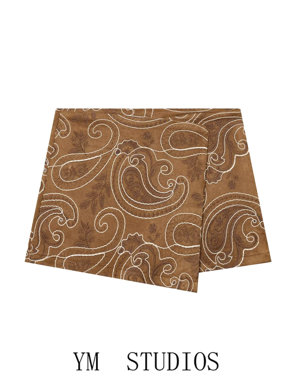 Retro American Women's Suede Texture Embroidered A-Line  Skirt mid Waist Versatile Skirt Pants Polyester Fiber Standard Fit