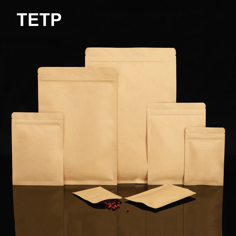 

TETP 50Pcs Kraft Foil Bags Nut Cookies Cnady Tea Packaging Sealing Ziplock Bag Storage For Small Business Support Customized