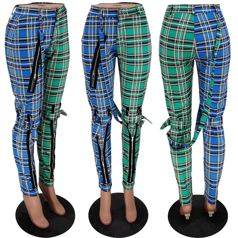 

Women Casual Plaid Cosplay Pants Girl Zip Sweatpants Costumes Fall Winter Clothing Streetwear High Waist Sporty Xmas Trou LC5417