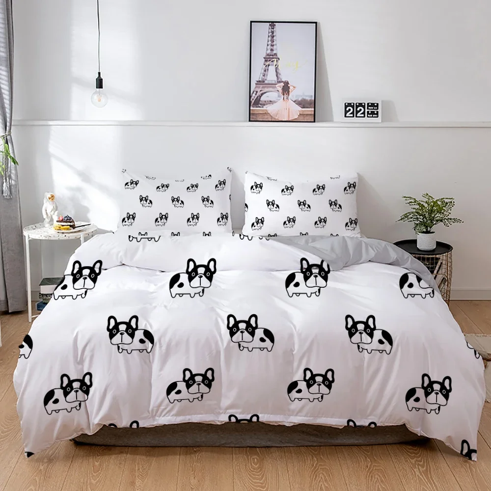 French Bulldog Bedding Set Cartoons Puppy Children Bedclothes Cute Duvet/Quilt Cover and Pillowcase Kawaii Boys Girls