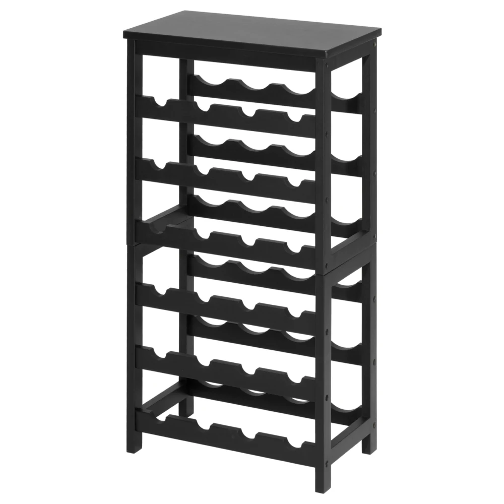 24 Bottle Detachable Wine Rack 6-Tier Freestanding Floor Display Storage Shelves with Table Top Black for Kitchen Cellar Bar