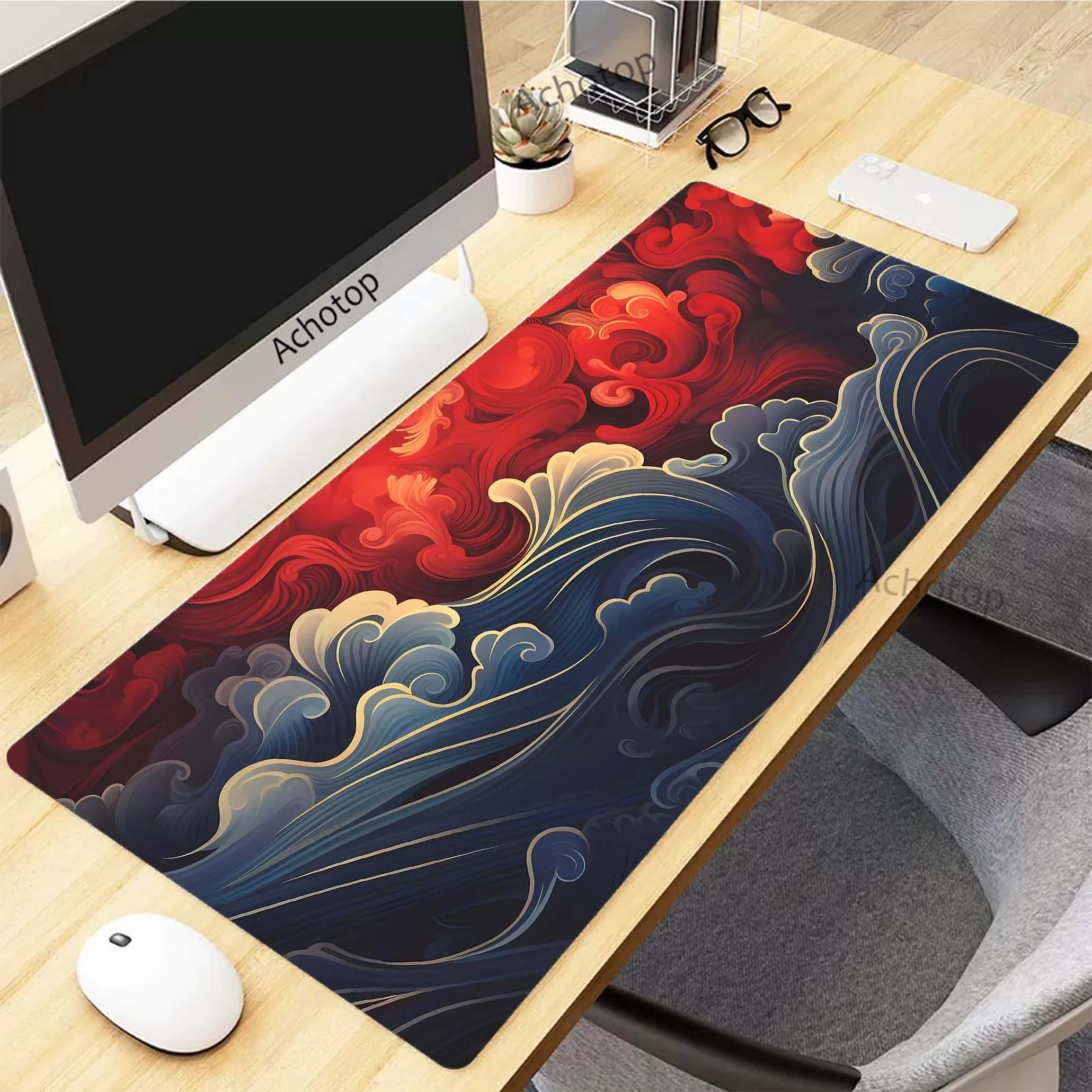 

Japanese Great Wave Off Mouse Pad Gaming Setup Accessories Mousepad XXL Desk Mat Locking Edge Mouse Pads Keyboard Mat 90x40cm