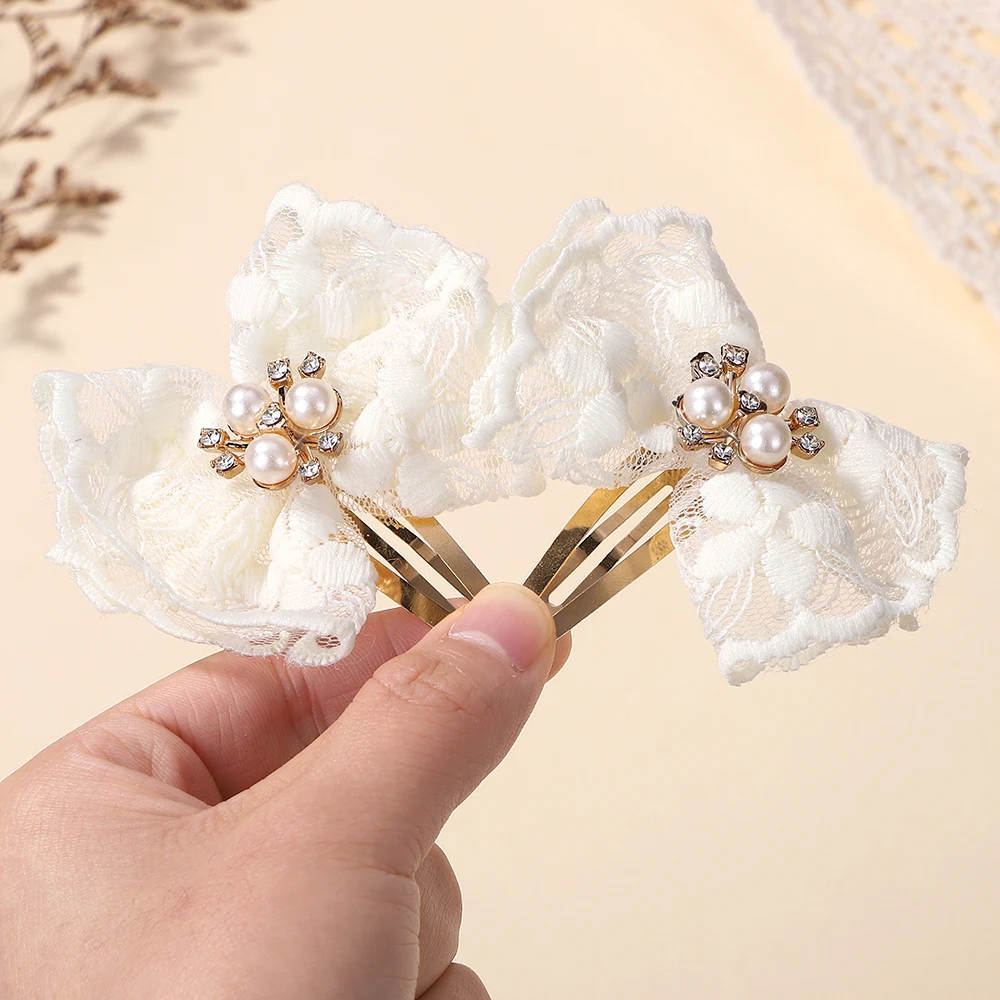 2/4cps أنيقة الرجعية شريطة من الدانتيل Bowknot دبوس الشعر للنساء الفتيات مشبك شعر الموضة إكسسوارات الشعر الحلو الأميرة الشريط BB Cli