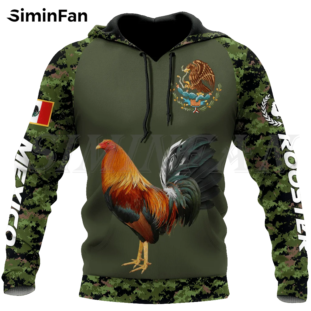 Men Camo Hoodie Zip Jacket Mexican Rooster Fight 3D Print Unisex Casual Sweatshirt Hood Pullover Women Tracksuit Coat Streetwear