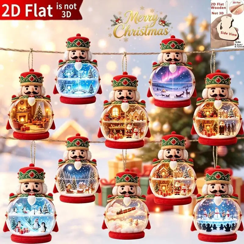 Set Of 10 Wooden Nutcracker-Themed Hanging Ornaments With Strings – Festive Holiday Tree & Party Decorations