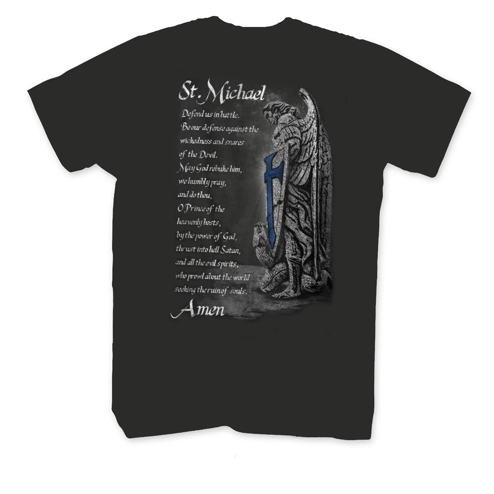 Saint Michael The Archangel Prayer Standard Mens T Shirt. 100% Cotton Short Sleeve O-Neck Casual T-shirts Loose Top Size S-3XL