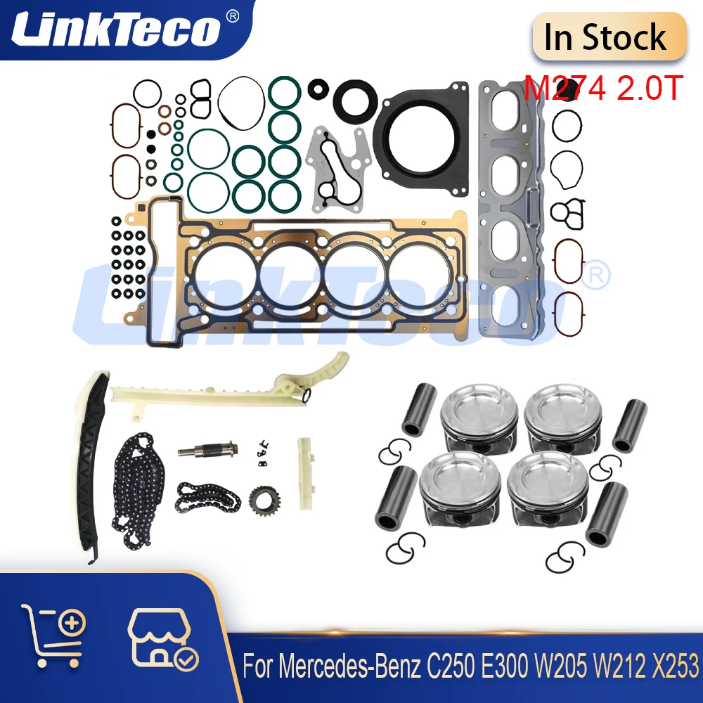 Engine Head Gasket Set Piston & Ring Timing Chain Kit Fit M274 2.0 T For Mercedes-Benz C250 C300 W205 SLC300 V250 C350 E250 2.0T