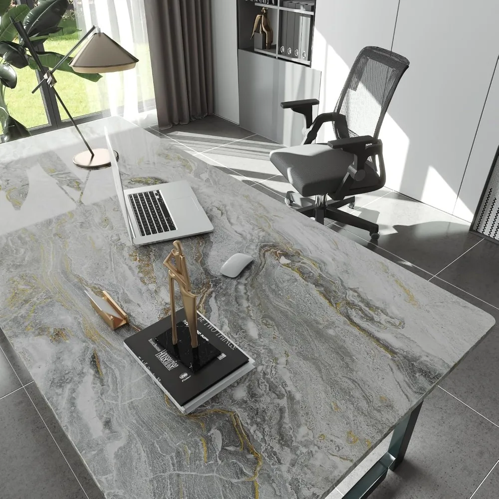 ورق اتصال مقاوم للماء قابل للتقشير واللصق بنمط رخامي باللون الرمادي والذهبي لأسطح المطبخ والحمام، مقاس 160 × 36 بوصة #4