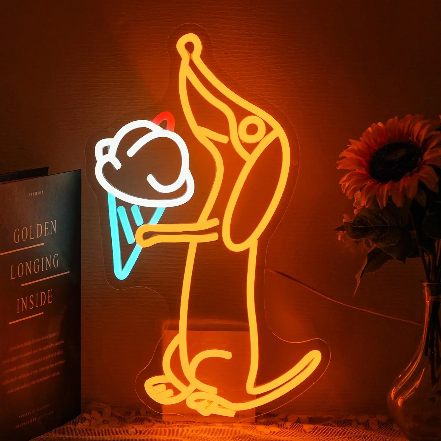 

Dachshund Ice Cream Neon Sign Cute Pet Lover LED Light Dimmable Wall Decor for Bedroom Cafe Bakery Dessert Shop Gift